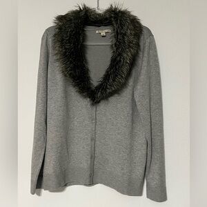 Carolyn Taylor Cardigan Removable Faux Fur Collar Gray Sweater Size‎ L